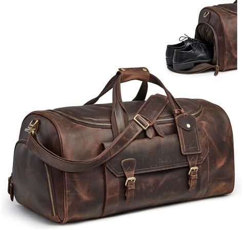 Amazon.com | S-ZONE Genuine Leather Travel Duffle Bags for Men Women ...