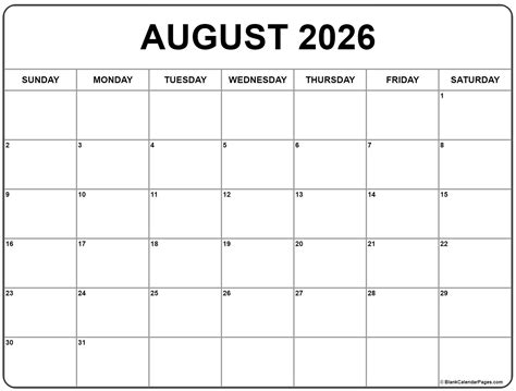 August 2025 Blank Cal