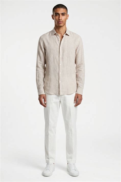 Blutailor Beige Pinstripe Linen Shirt