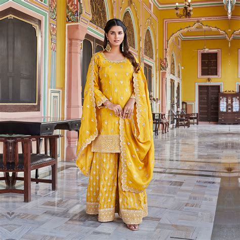 Yellow Short Kurta Palazzo Set – Suvidha Fashion