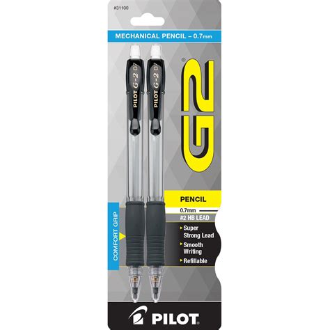 Pilot G2 Mechanical Pencils, 0.7mm HB Lead, Black/Clear Barrels, 2-Pack ...
