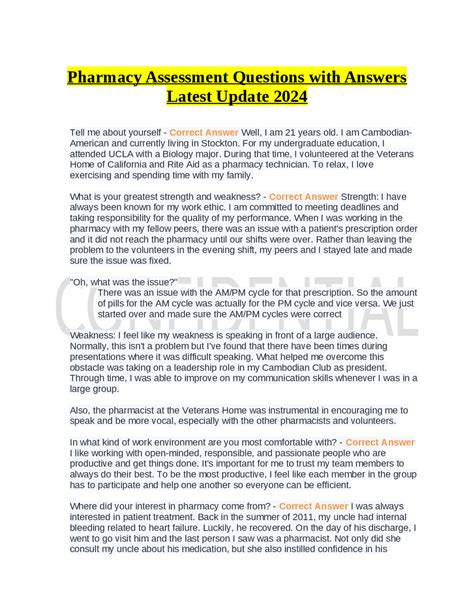 Pharmacy School Interview Questions and Answers | Exams Pharmacy | Docsity