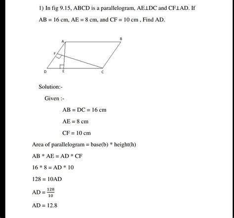 ABCD is a parallelogram AE is perpendicular to DC, CF is perpendicular ...