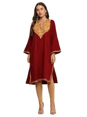 CRAFTBAZAR Kashmiri Womens Cashmillon Embroidered Phiren (in, Alpha ...