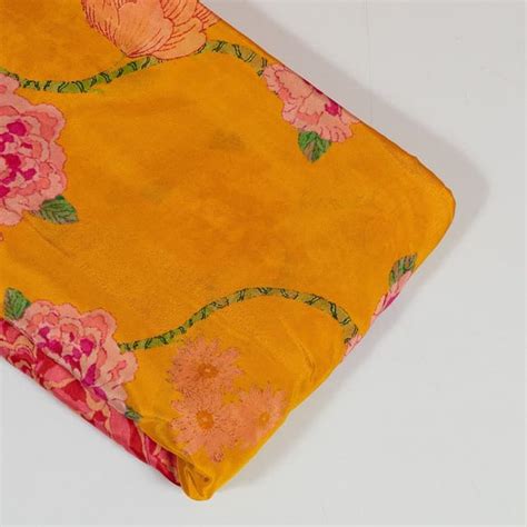 Premium Mustard Colour Viscose Crepe Printed Fabric Fabric for ...