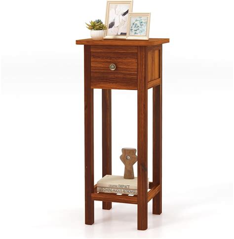 Amazon.com: Giantex Narrow End Table with Drawer, Tall Acacia Wood Side Table with Bottom Shelf ...
