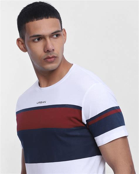 Crew Neck White Striped T-Shirt - Mac