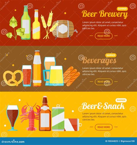 Beer Banner Card Horizontal Set. Vector Stock Vector - Illustration of ...
