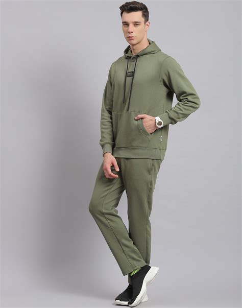 Buy Rock.it Olive Solid Hooded Full Sleeve Tracksuit Online in India ...