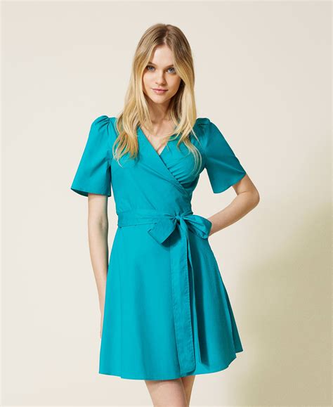 Poplin wrap-around dress Woman, Green | TWINSET Milano