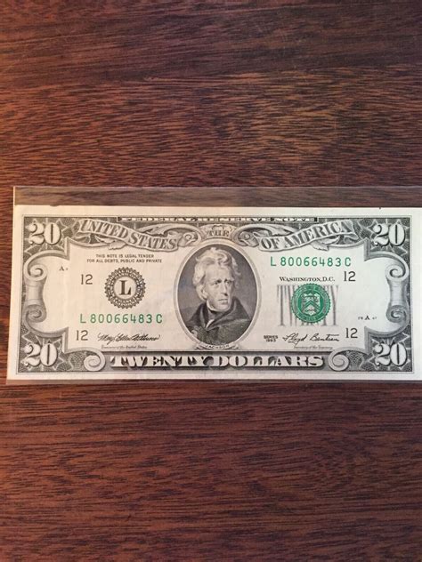 1993 20 DOLLAR BILL-SMALL FACE FEDERAL RESERVE NOTE-SAN FRANCISCO ...