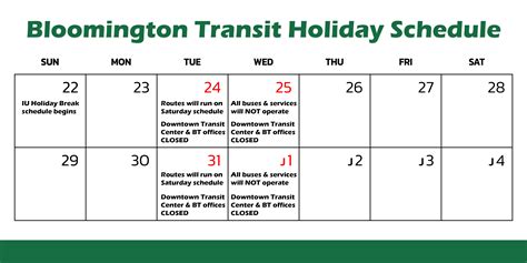 2024 Holiday Schedule – Bloomington Transit