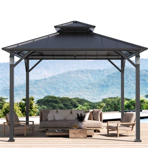 Modern Shade Hardtop Gazebo 10' x 10', Metal Gazebo with 4 LED Lights ...