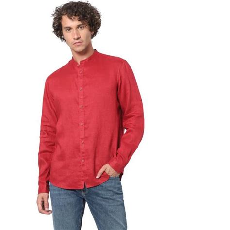 Red Solid Linen Casual Shirt (VATAMAO) | Celio