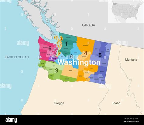 Washington state counties colored by congressional districts vector map ...