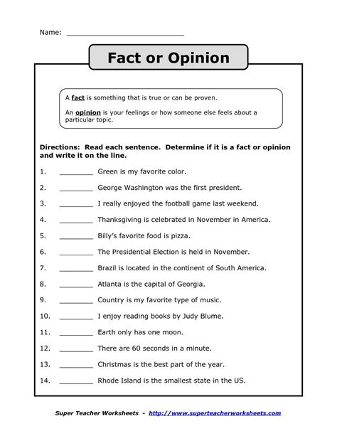 Fact or Opinion Worksheet