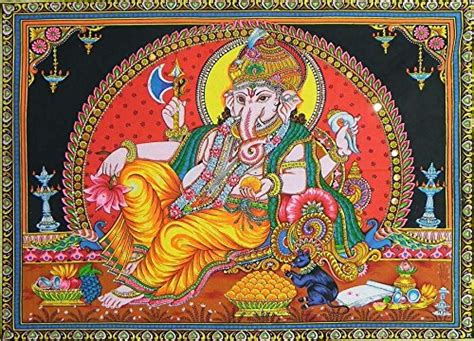 DollsofIndia Lord Ganesha - Print on Cloth with Sequin Work - 43 x 31 ...