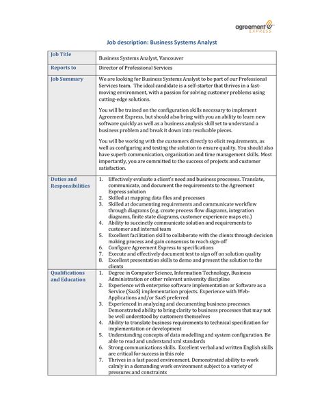 Business System Analyst Job Description | Templates at ...