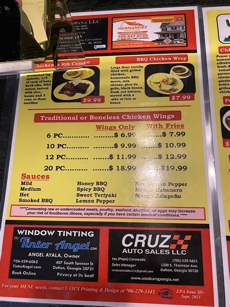 Menu at El Pollo Alegre restaurant, Dalton