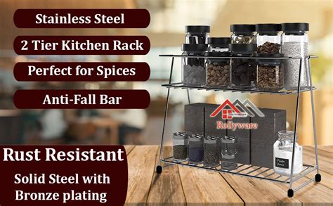 ROLLYWARE Stainless Steel Stand Jars Bottle Spice Rack Premium Kitchen ...