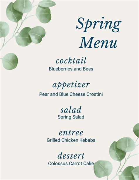 Spring Dinner Party Menu 的图像结果