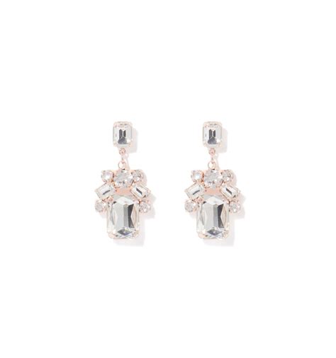 Buy Rose Gold/Crystal Sallie Square Stone Drop Earring - Forever New