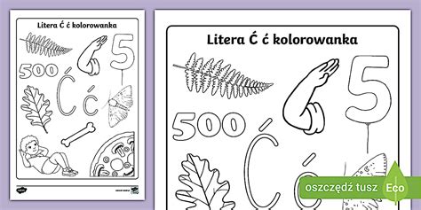 Litera ć | Kolorowanka z literą ć | Spółgłoski