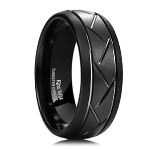 King Will TYRE Men's 8mm Black Domed Tungsten Carbide Ring Matte Finish ...