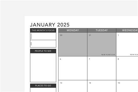 Month At A Glance Blank Calendar Template Example Calendar Printable