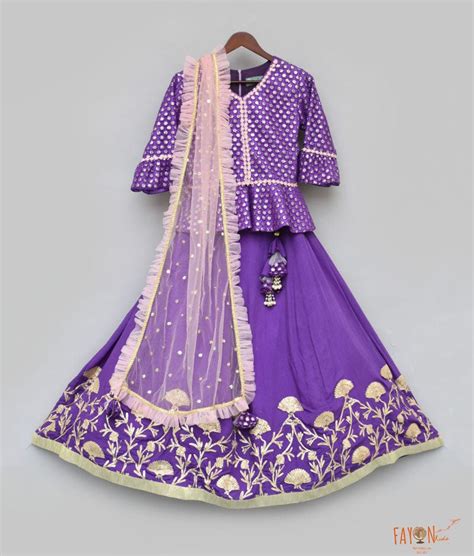 Shop Purple Embroidery Purple Gota Lehenga with Peplum Choli & Boti Net ...