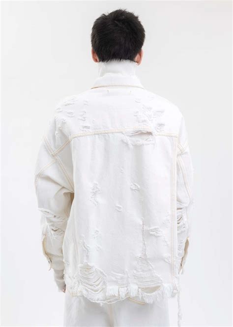 Doublet DESTROYED DENIM JACKET - WHITE | Garmentory