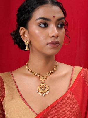 Buy Teejh Dhyana Gold Pink and Green Necklace (Set of 2) Online