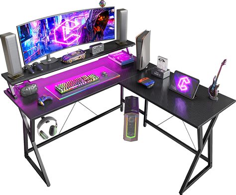 Buy CubiCubi Gaming Desk 50.4” with LED Strip & Monitor Stand, L Shaped ...