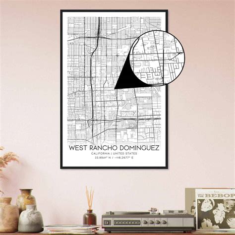 West Rancho Dominguez California Map Poster, Modern Home Decor Wall Art ...