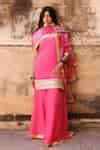 Buy Pink Crepe Gota Patti, Zari, Embroidery Scoop Neck Kurta Sharara ...