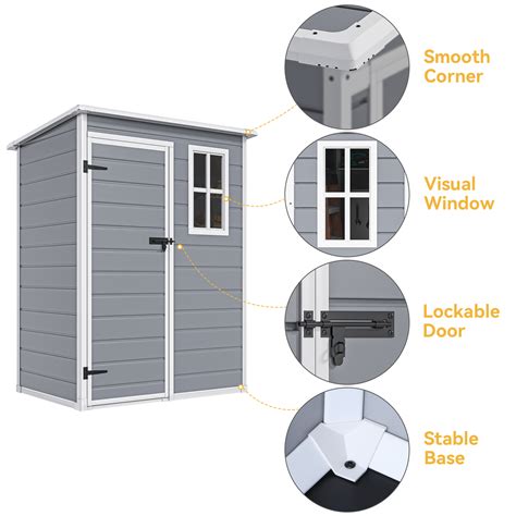 5x3 FT Outdoor Storage Shed with Floor All-Weather Resin Storage Shed ...