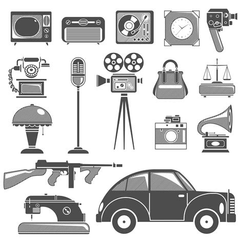 Retro Black White Objects Set 467257 Vector Art at Vecteezy