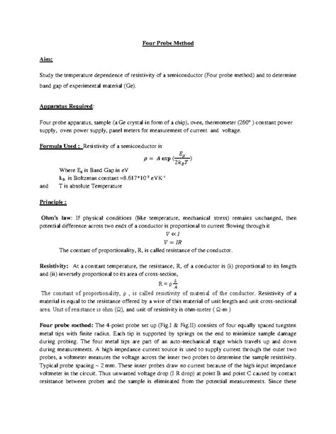 Four-probe - Four probe derivation and theory - Four Probe Method Aim ...