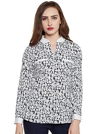 Wisstler Blue Floral Print Poly Crepe Top : Amazon.in: Clothing ...