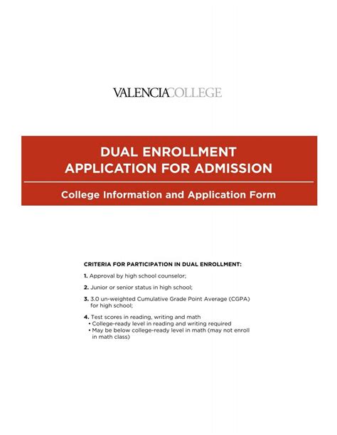 DUAL ENROLLmENT APPLIcATION FOR ... - Valencia College