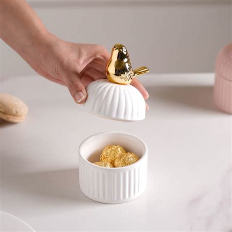 Bird Ceramic Canister White Online - Premium Jewellery Box | Nestasia