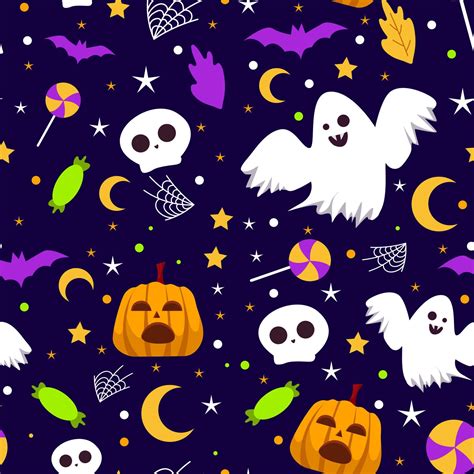 Hand drawn cute halloween seamless pattern background 19861753 Vector ...