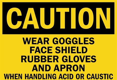 Caution wear goggles face shield rubber gloves and apron when handling ...