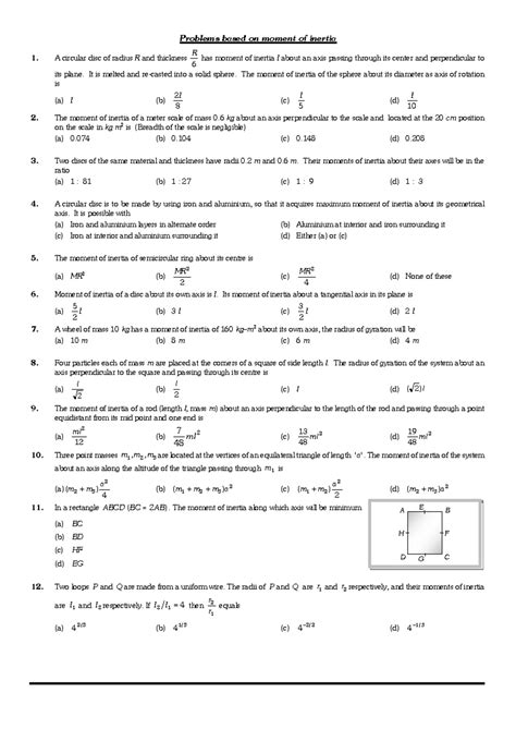 MOI problems - Problems based on moment of inertia 1. A circular disc ...