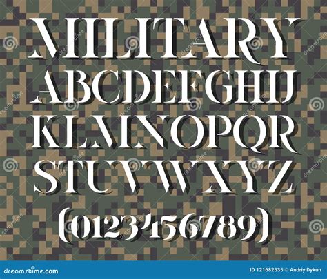 Military Stencil Font. Army Stencil Alphabet And Numbers On Camouflage ...