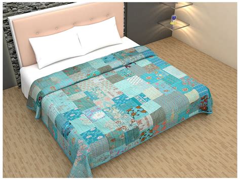 Buy Indigenous Handicrafts Vintage Patch & Kantha Work Blue Bed Cover ...