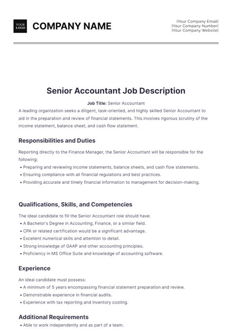 Free Senior Accountant Job Description Template to Edit Online
