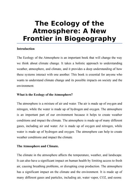 The Ecology of the Atmosphere A New Frontier in Biogeography - The ...