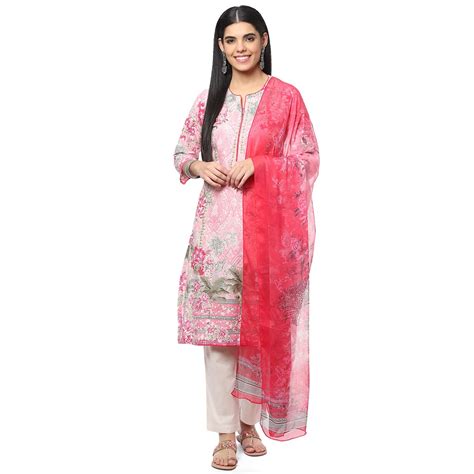 BIBA WOMEN PRINTED NARROW SALWAR KURTA DUPATTA(SKDGARDENIA8517_PINK_32 ...