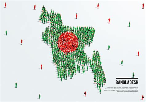 Premium Vector | Bangladesh Map and Flag. A large group of people in the Bangladeshi flag color ...